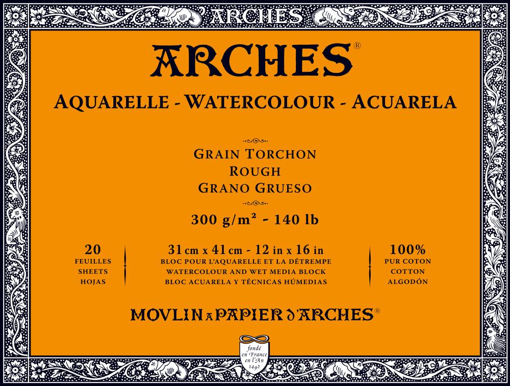 楽天中善画廊【お取り寄せ品】ARCHES アルシュ 水彩紙 ブロック 300g/m2荒目 20枚 260×360mm　アルシュブロック