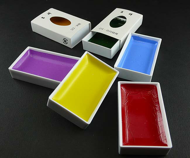 日本画、絵手紙用の定番絵具吉祥 日本画絵具 顔彩 角顔彩 単色(バラ) 21〜40番色【24個までメール便対応】