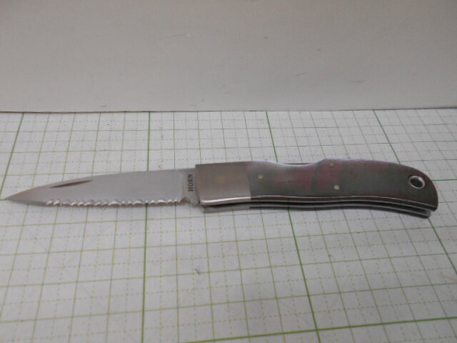 ジェス ホーン カスタムナイフ ベビーホーン型　オールセレーションブレード　初期モデルNo,PTS ブラックパール (F-122) JESS HORN