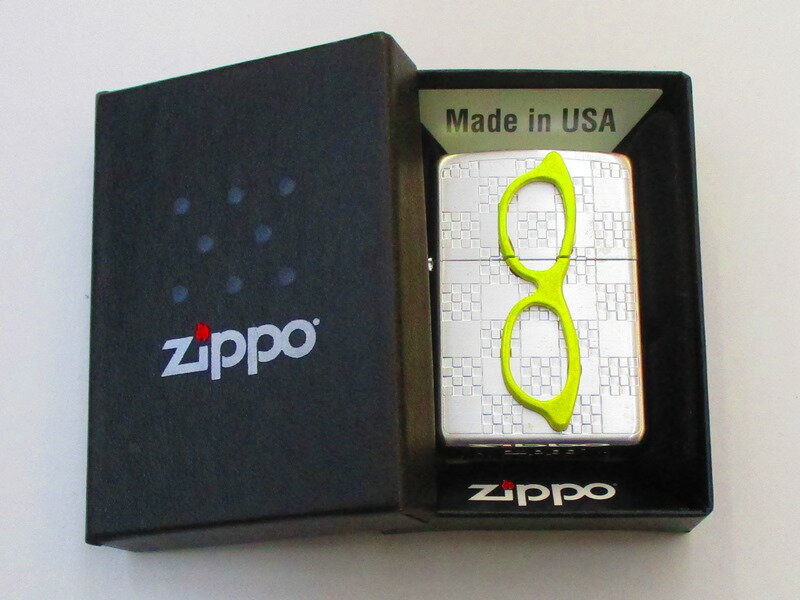 黄色い眼鏡 めがね オブジェ貼り シルバー仕上げZippo 2014年1月製 新品 ZB-22 