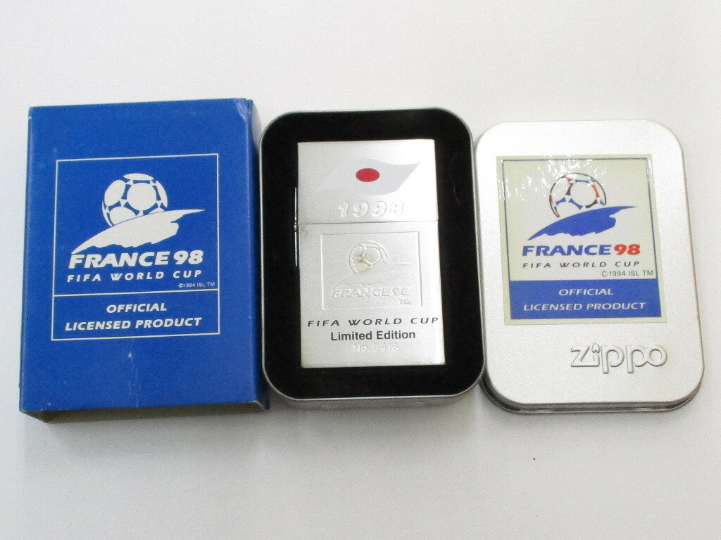 サッカーワールドカップ 1998年フランス大会記念 シルバー仕上げ 1933レプリカZippo 未使用 缶付き (Z12-4B)