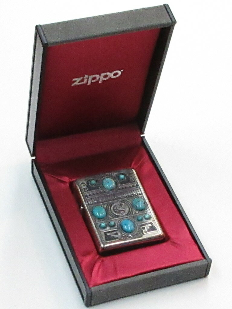 トルコ石貼り 古美仕上げ シルバー仕上げ Zippo 2006年3月製 未使用 化粧箱付き (A-315)