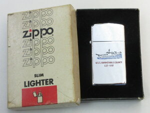 ビンテージZippo 戦車揚陸艦 バーンスタブルカウンティ スリムサイズ 1978年製 未使用 箱付き (ZB-14) LST-1197 アメリカ海軍