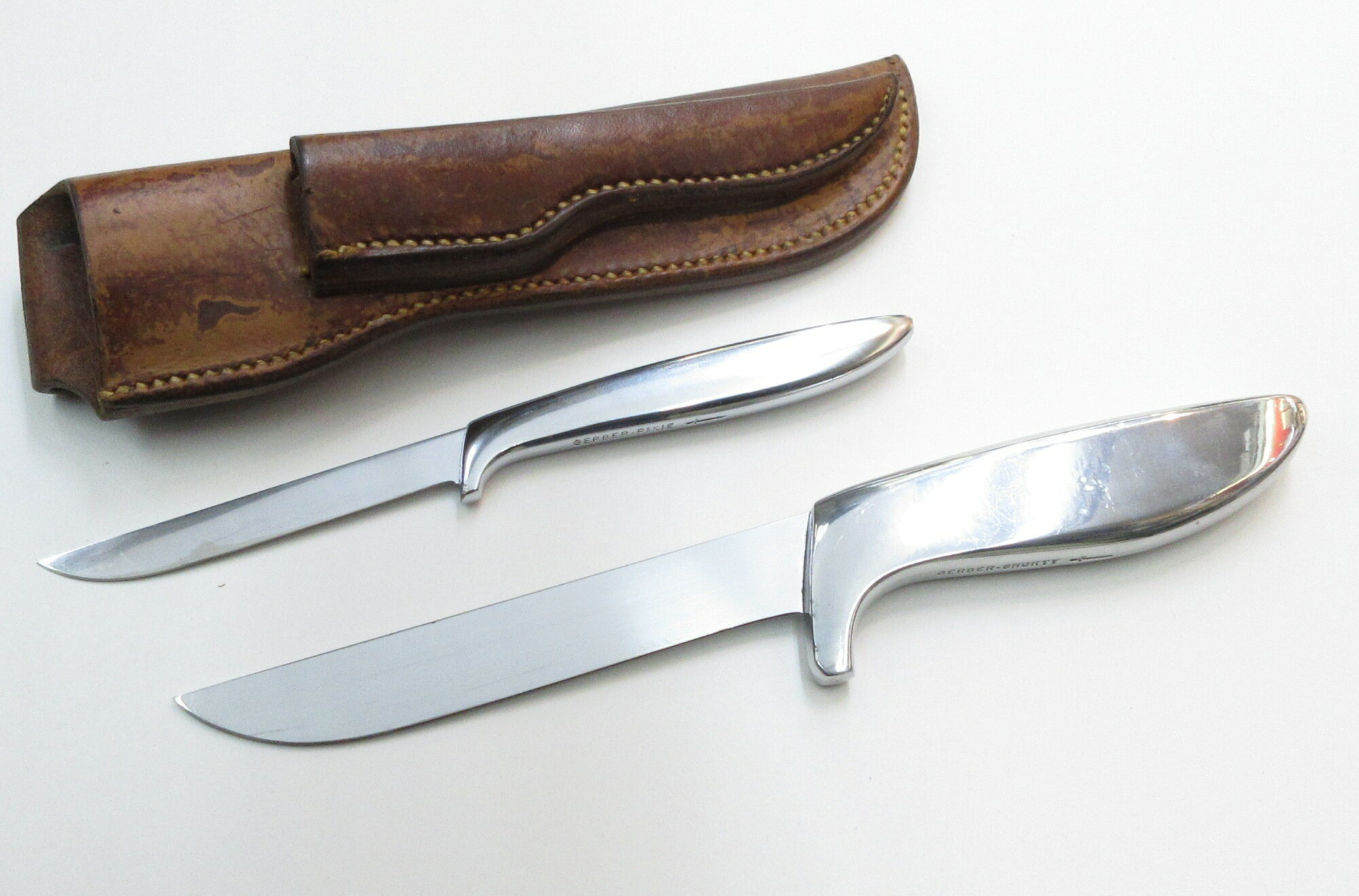 OLDガーバー ナイフ ショーティ & ピキシー ハイス鋼 ミラー仕上げハンドル カンガルーシース (E-847) ..