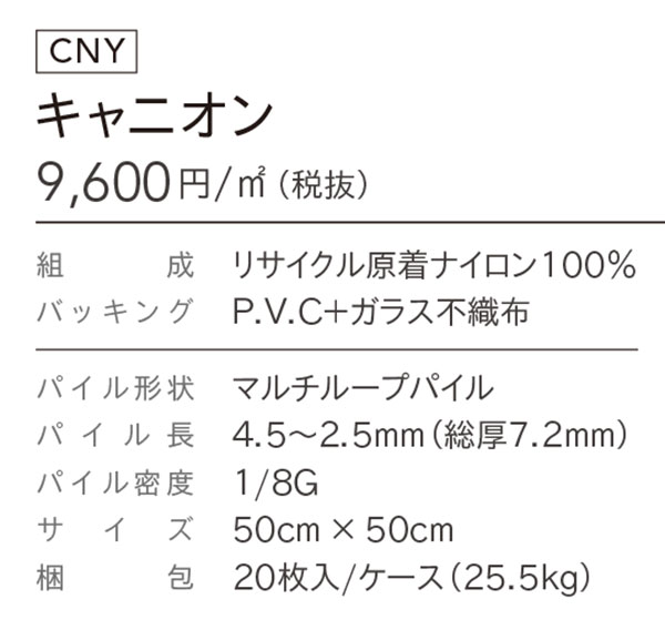 CNY-704,CNY-705 キャニオン シンコール タイルカーペット [SQ PRO2022-2025] 50cm角20枚/ケース 3