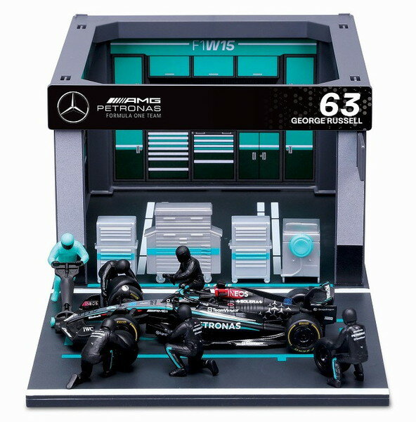 【2026年1月発売予定】　Bburago 1/43 PIT PASS セット メルセデス-AMG ペトロナス F1チーム W15 No.63 G.ラッセル ダイキャストモデル&ジオラマセット BUR38452R