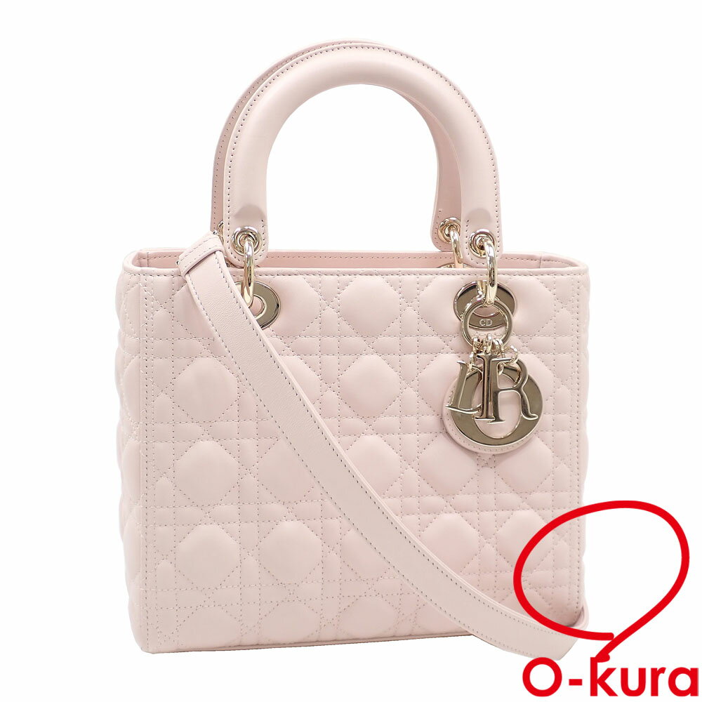 【中古】 クリスチャンディオール ハンドバッグ Lady Dior バッグ ミディアム レディース パウダーピンク ラムスキン M0565ONGE_M413 ..