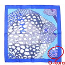 【中古】 エルメス カレ 40 ポケットチーフ メンズ ブルー系マルチカラー シルク HERMES 深海魚 プチカレ