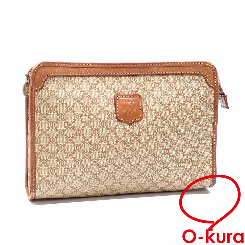 【中古】 セリーヌ クラッチバッグ ベージュ ブラウン PVC レザー セカンド レディース メンズ 男女兼用