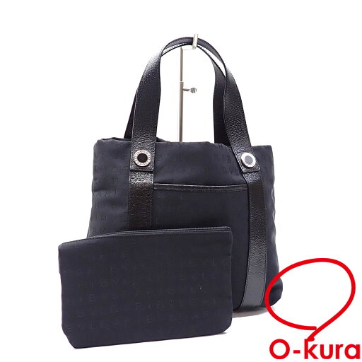 【中古】 ブルガリ ハンドバッグ ロゴマニア レディース ブラック 黒 キャンバス レザー 【中古】 ブルガリ ハンドバッグ ロゴマニア レディース ブラック 黒 キャンバス レザー