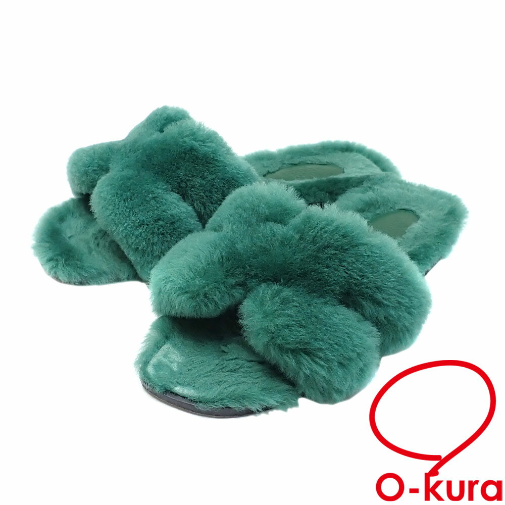 【中古】 エルメス サンダル オラン レディース ヴェールアングレ 23.0cm 36 シアリング他 フラット ぺ..