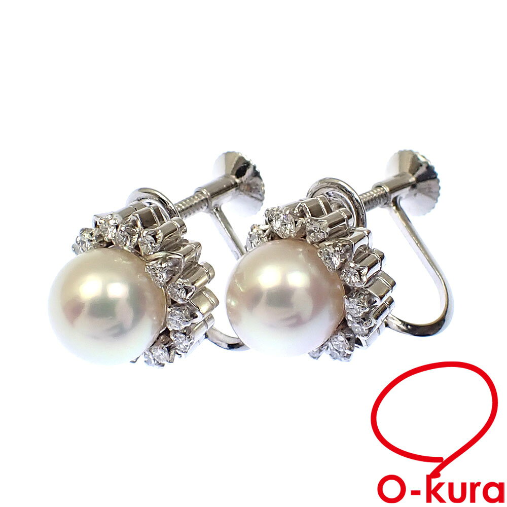 【中古】 パール ダイヤモンド イヤリング レディース Pt900 8mm 0.20ct/0.20ct 8.3g プラチナ 真珠