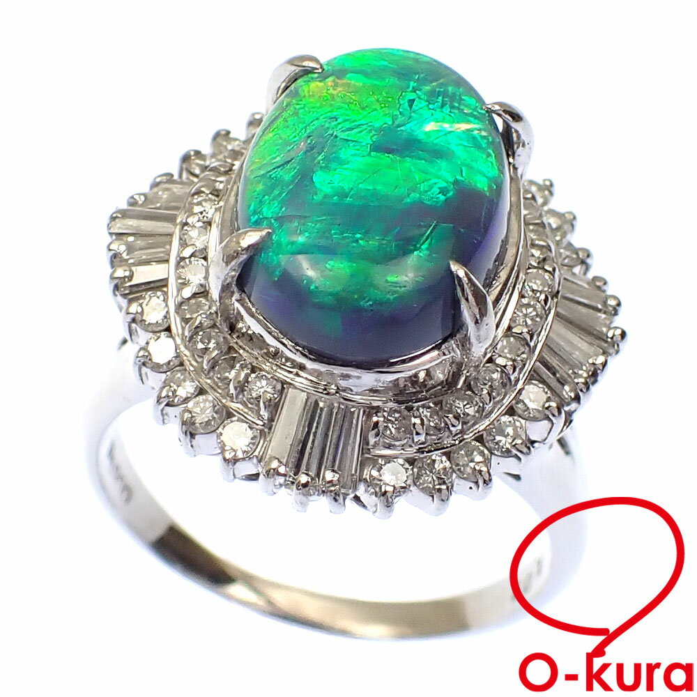 【中古】 ブラックオパール ダイヤモンド リング レディース Pt900 19号 4.80ct/1.01ct 12.8g 指輪 プラチナ
