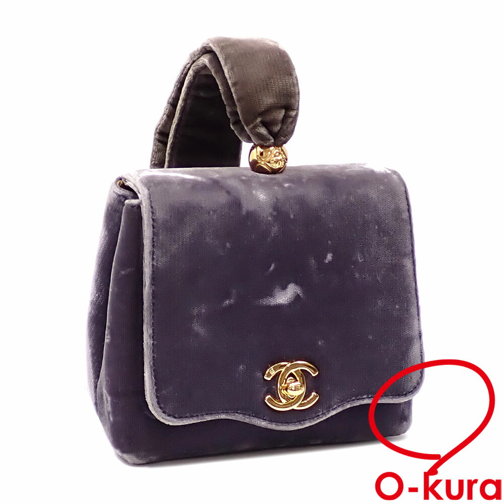 【中古】 シャネル ハンドポーチ レディース パープル ゴールド ベロア 小物入れ ココマーク