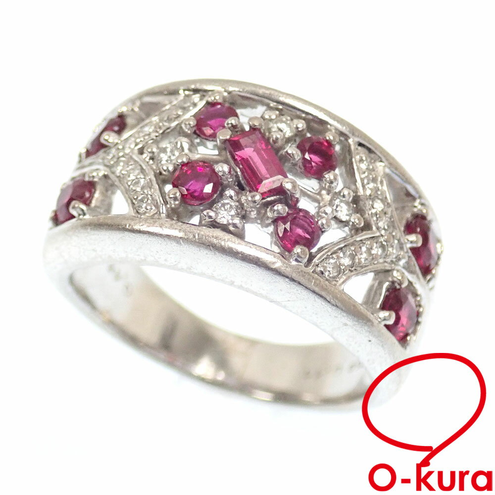 乐天商城 - 【中古】 ルビー ダイヤモンド リング レディース K18WG 14号 0.11ct/0.15ct 10.7g 18金 ホワイトゴールド 指輪