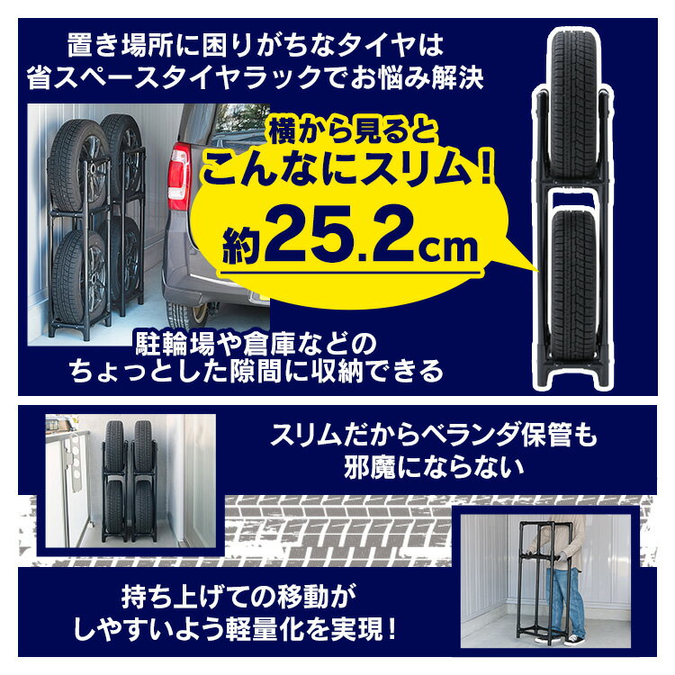 タイヤラック　スリム　縦置き　横置き　4本　屋外　軽自動車　　普通自動車　保管　収納　スタンド　タイヤスタンド　タイヤ　アイリスオーヤマ 2