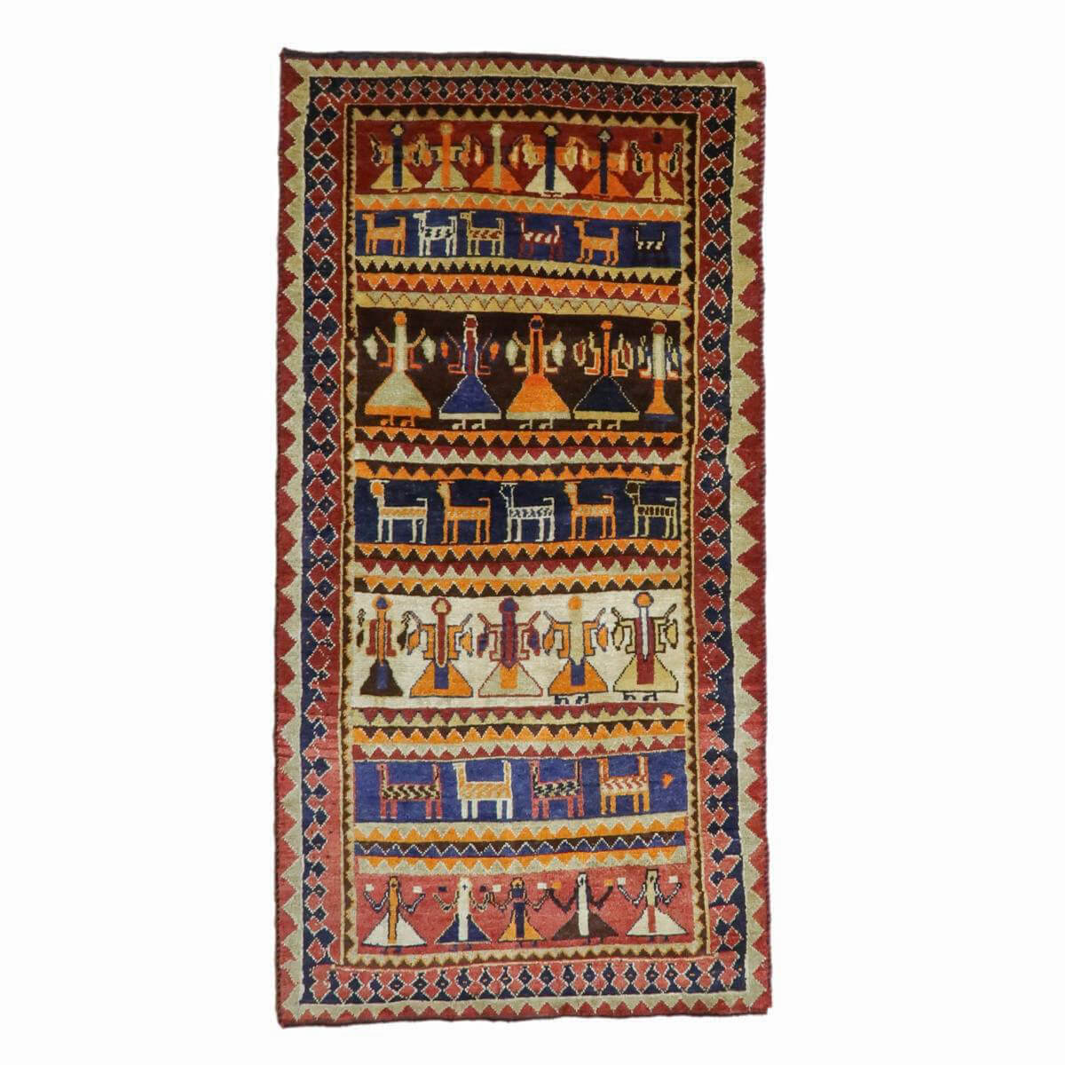 ギャッベ イラン製 196×98cm 手織り ウール100% 天然素材 草木染 トライバル 絨毯 じゅうたん ラグ マット カーペット ギャベ (品番:AL-4146）