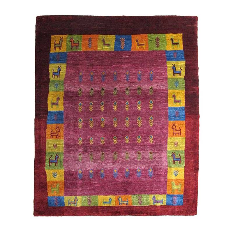 ギャッベ イラン製 リビングサイズ 193×154cm 手織り 天然 ウール100% 長方形 草木染 モダン ナチュラル 北欧 ラグ 絨毯 マット ラグマット ギャベ 床暖房対応 ホットカーペット対応 （BL-10031）