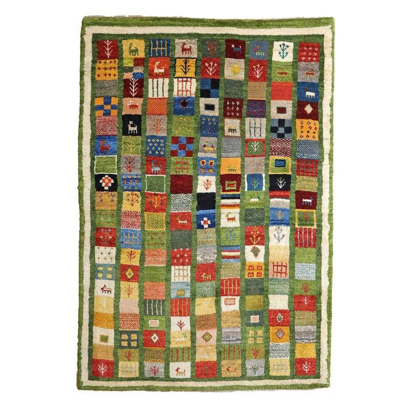 ギャッベ イラン製 177×122cm 手織り 天然 ウール100% 草木染 リビングサイズ モダン ナチュラル 北欧 ラグ 絨毯 マット ラグマット ギャベ 床暖房対応 ホットカーペット対応 （BL-10239）