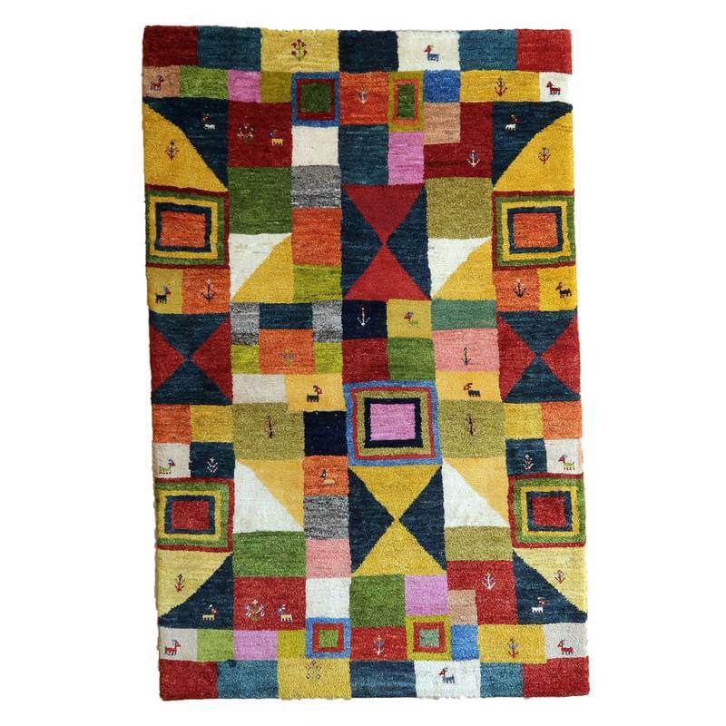 ギャッベ イラン製 183×117cm 手織り 天然 ウール100% 草木染 リビングサイズ モダン ナチュラル 北欧 ラグ 絨毯 マット ラグマット ギャベ 床暖房対応 ホットカーペット対応 （BL-10255）