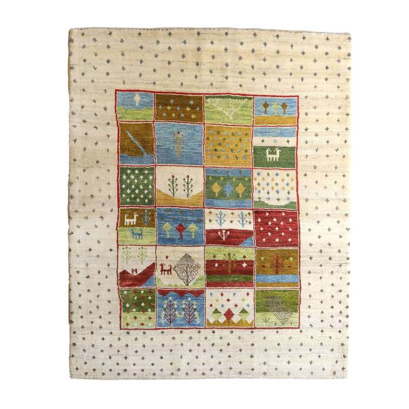 ギャッベカシュクリ イラン製 190×153cm 手織り 天然 ウール100% 草木染 リビングサイズ モダン ナチュラル 北欧 ラグ 絨毯 マット ラグマット ギャベ 床暖房対応 ホットカーペット対応 （BL-10439）