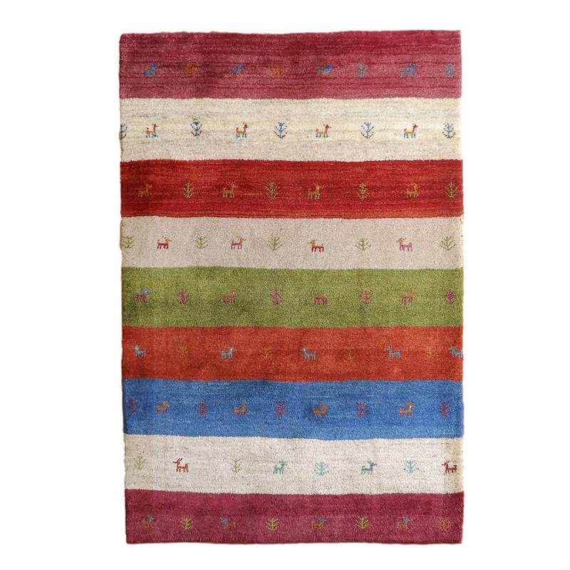 ギャッベ イラン製 リビングサイズ 180×118cm 手織り 天然 ウール100% 草木染 モダン ナチュラル 北欧 ラグ 絨毯 マット ラグマット ギャベ 床暖房対応 ホットカーペット対応 （BL-10470）