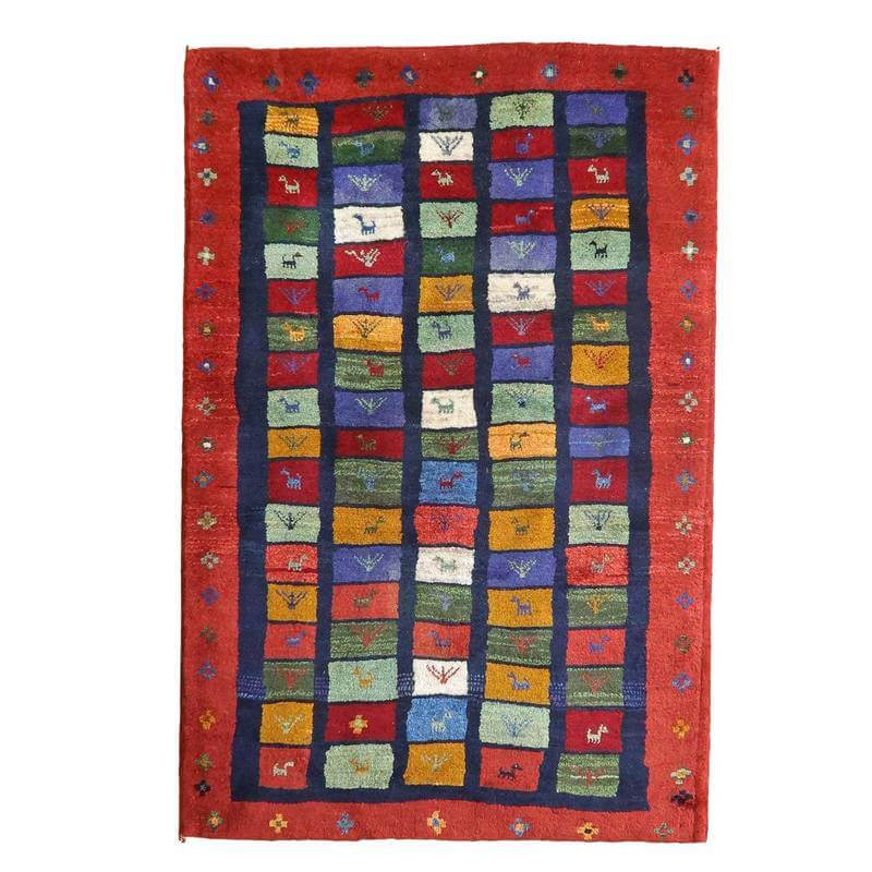 ギャッベ イラン製 リビングサイズ 183×120cm 手織り 天然 ウール100% 草木染 モダン ナチュラル 北欧 ラグ 絨毯 マット ラグマット ギャベ 床暖房対応 ホットカーペット対応 （BL-10506）