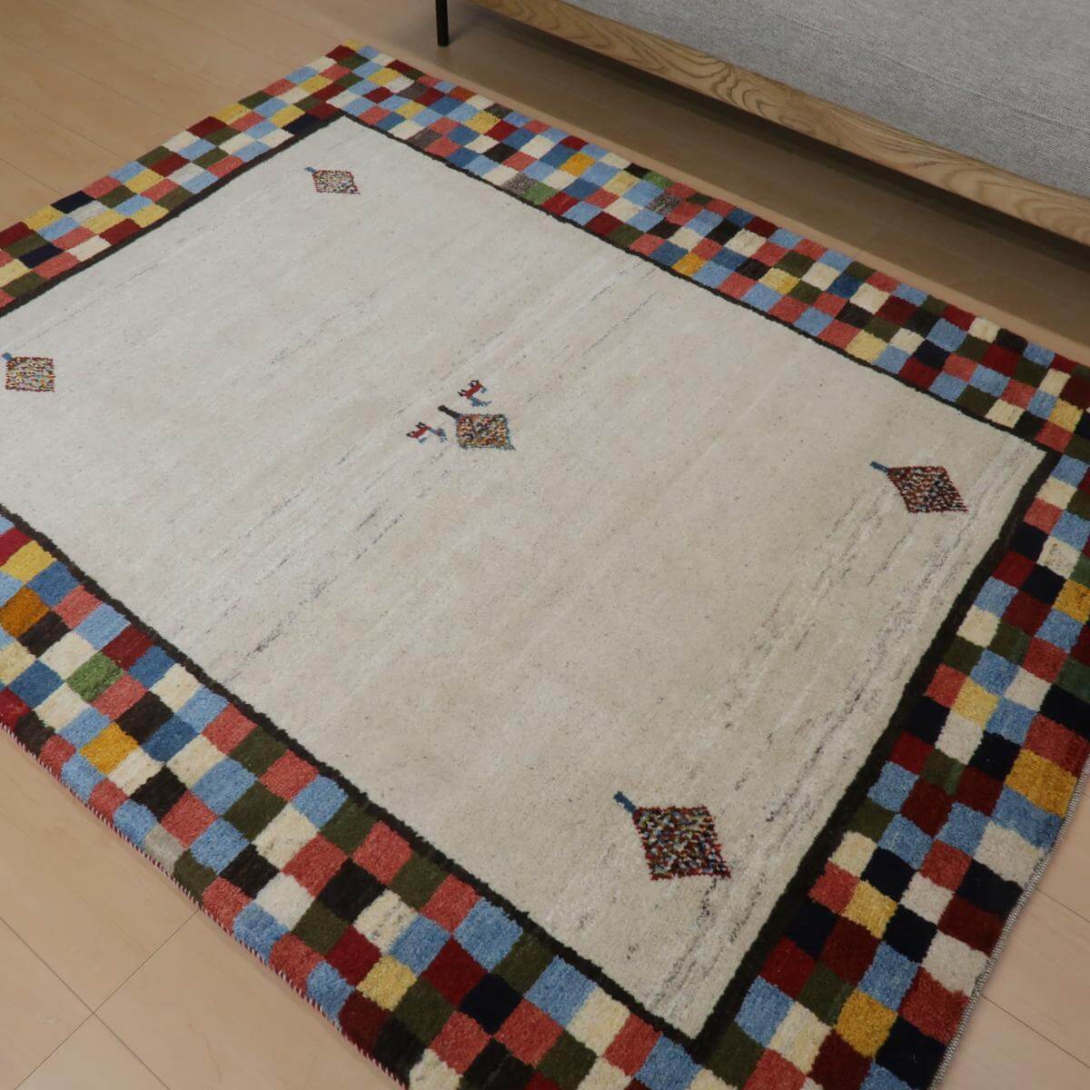 ギャッベ イラン製 リビングサイズ 200×154cm 手織り 天然 ウール100% 長方形 草木染 モダン ナチュラル 北欧 ラグ 絨毯 マット ラグマット ギャベ 床暖房対応 ホットカーペット対応 （BL-11348） o-moon-10016322 キリム&絨毯・オリエンタルムーン サンプル画像3