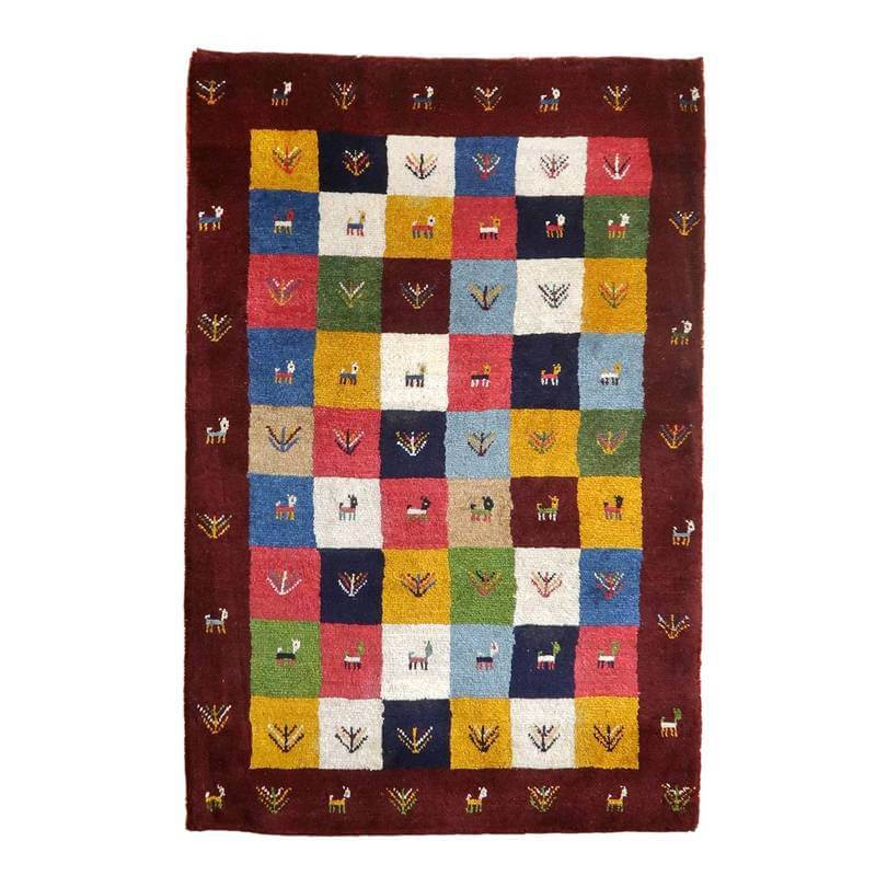 ギャッベ イラン製 アクセントラグサイズ 155×101cm 手織り 天然 ウール100% 長方形 草木染 モダン ナチュラル 北欧 ラグ 絨毯 マット ラグマット 厚手 屋内 室内 ギャベ 床暖房対応 ホットカーペット対応 （BM-10447）