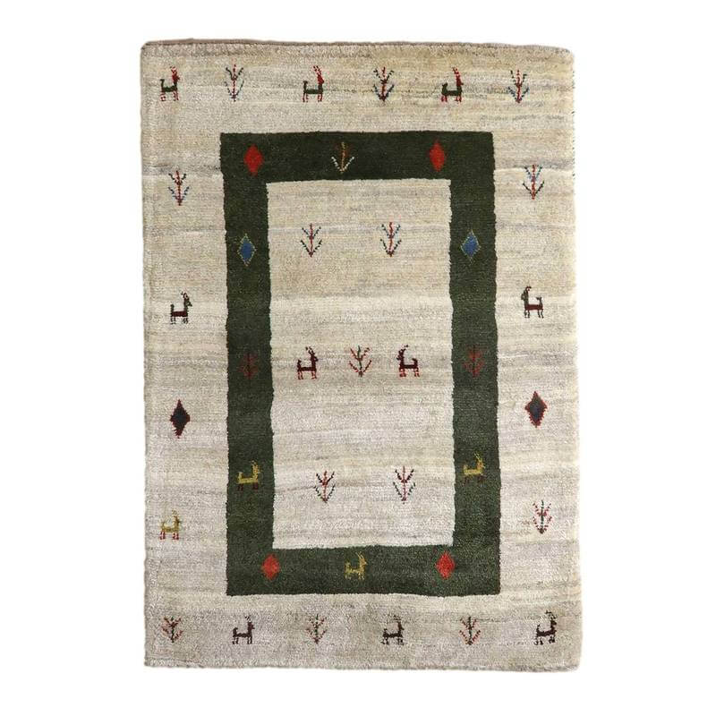 ギャッベ イラン製 アクセントラグサイズ 144×100cm 手織り 天然 ウール100% 長方形 草木染 モダン ナチュラル 北欧 ラグ 絨毯 マット ラグマット 厚手 屋内 室内 ギャベ 床暖房対応 ホットカーペット対応 （BM-10487）