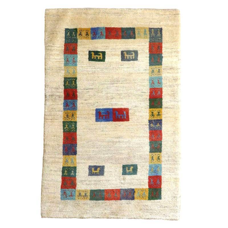 ギャッベ イラン製 153×102cm 手織り 天然 ウール100% 長方形 草木染 アクセントラグサイズ モダン ナチュラル 北欧 ラグ 絨毯 マット ラグマット 厚手 屋内 室内 ギャベ 床暖房対応 ホットカーペット対応 （BM-10548）