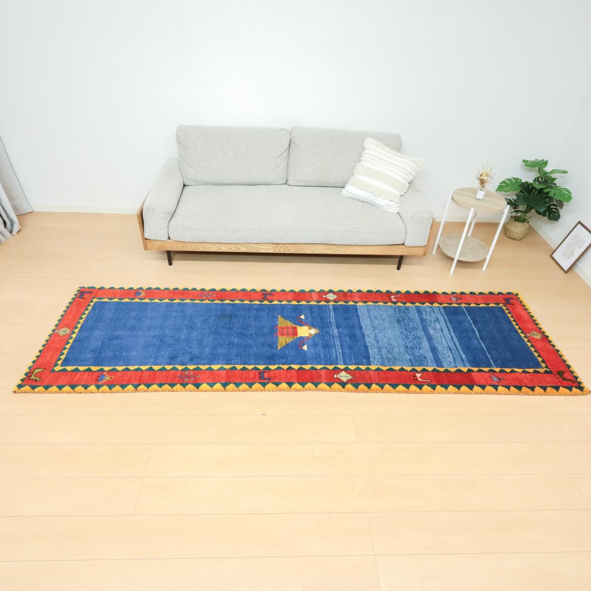 Rakuten - ギャッベ イラン製 リビングサイズ 290×84cm 手織り 天然 ウール100% 長方形 草木染 おしゃれ かわいい モダン ナチュラル 北欧 ラグ 絨毯 マット ラグマット ギャベ 床暖房対応 ホットカーペット対応 （BR-12484）