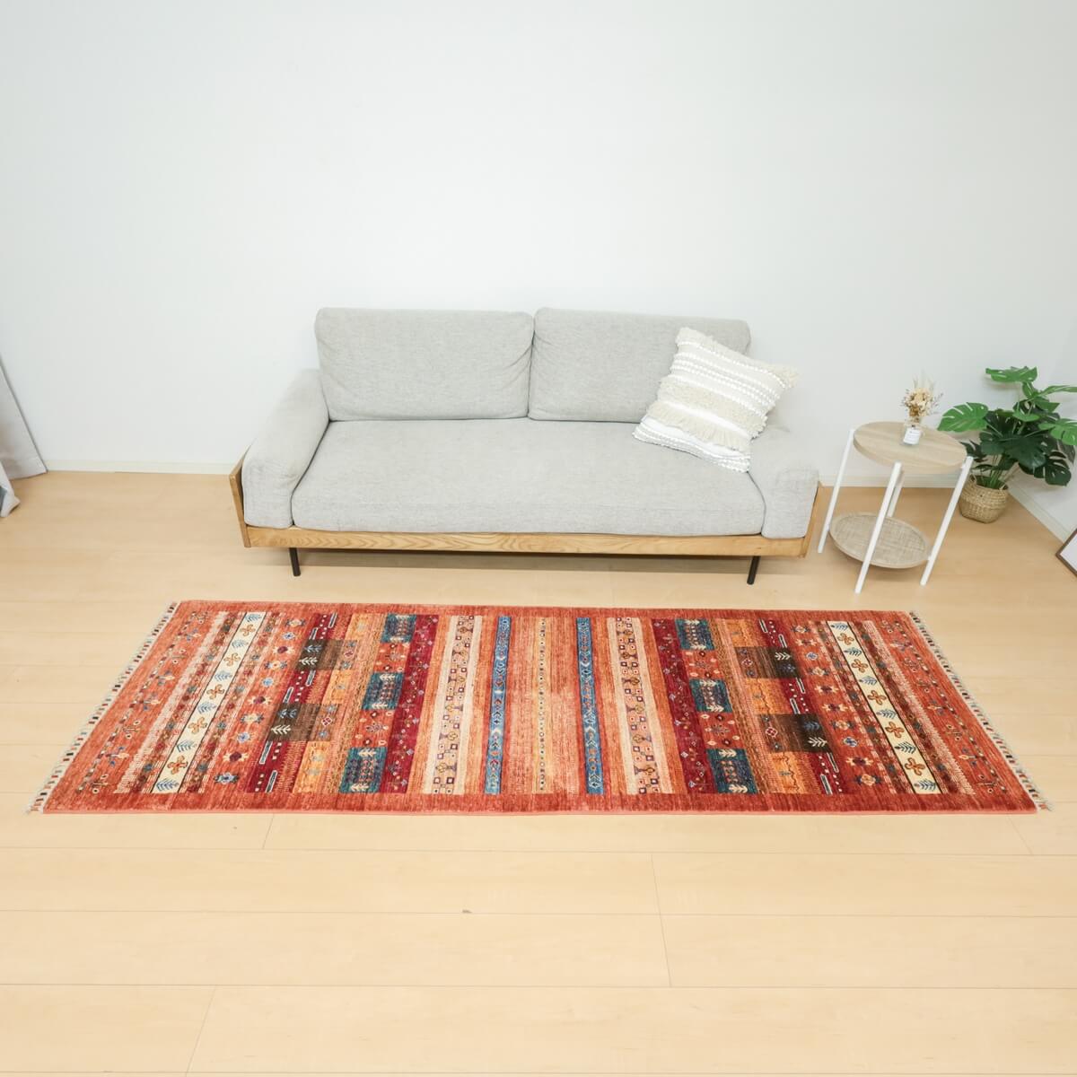 アフガニスタン製 リビングサイズ 245×80cm 手織り 天然 ウール100% 長方形 草木染 おしゃれ かわいい モダン ナチュラル 北欧 ラグ 絨毯 マット ラグマット ギャベ 床暖房対応 ホットカーペット対応 (PR-11717)