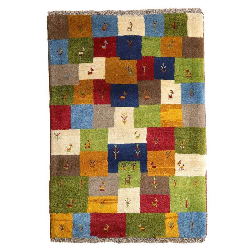 ギャッベ イラン製 玄関マットサイズ 126×87cm 手織り 天然 ウール100% 長方形 草木染 モダン ナチュラル 北欧 ラグ 絨毯 マット ラグマット 厚手 屋内 室内 ギャベ 床暖房対応 ホットカーペット対応 （BS-10211）