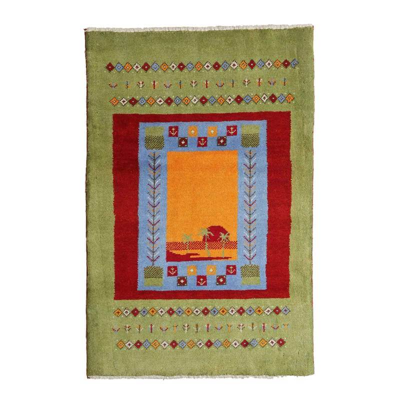 ギャッベ イラン製 玄関マットサイズ 124×81cm 手織り 天然 ウール100% 長方形 草木染 モダン ナチュラル 北欧 ラグ 絨毯 マット ラグマット 厚手 屋内 室内 ギャベ 床暖房対応 ホットカーペット対応 （BS-10213）