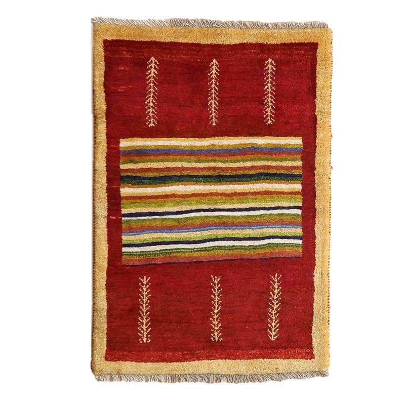 ギャッベ イラン製 121×82cm 手織り 天然 ウール100% 長方形 草木染 玄関マットサイズ モダン ナチュラル 北欧 ラグ 絨毯 マット ラグマット 厚手 屋内 室内 ギャベ 床暖房対応 ホットカーペット対応 （BS-10633）