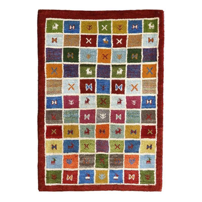 ギャッベ イラン製 123×85cm 手織り 天然 ウール100% 長方形 草木染 玄関マットサイズ モダン ナチュラル 北欧 ラグ 絨毯 マット ラグマット 厚手 屋内 室内 ギャベ 床暖房対応 ホットカーペット対応 （BS-10641）