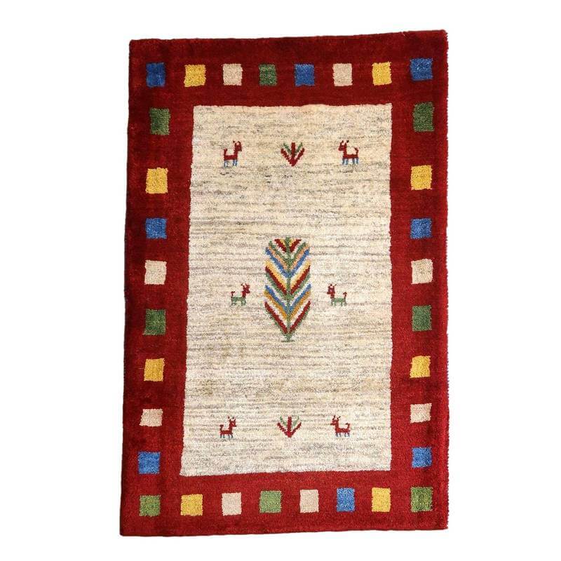 ギャッベ イラン製 125×82cm 手織り 天然 ウール100% 長方形 草木染 玄関マットサイズ モダン ナチュラル 北欧 ラグ 絨毯 マット ラグマット 厚手 屋内 室内 ギャベ 床暖房対応 ホットカーペット対応 （BS-10643）