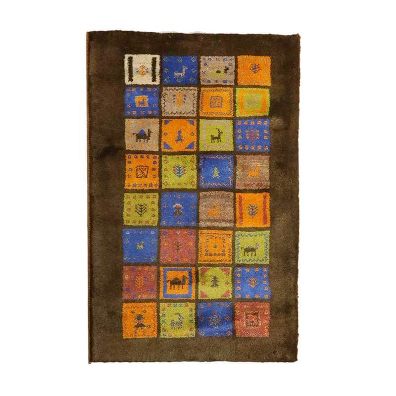 ギャッベリーズバフ イラン製 126×79cm 手織り 天然 ウール100% 草木染 玄関マット モダン ナチュラル 北欧 ラグ 絨毯 マット ラグマット ギャベ 床暖房対応 ホットカーペット対応 （BS-10685）