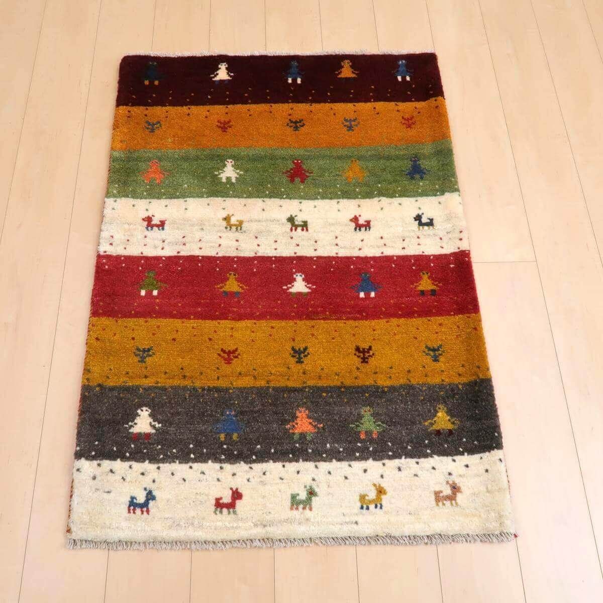 ギャッベ イラン製 リビングサイズ 120×84cm 手織り 天然 ウール100% 長方形 草木染 モダン ナチュラル 北欧 ラグ 絨毯 マット ラグマット ギャベ 床暖房対応 ホットカーペット対応 （BS-11394）