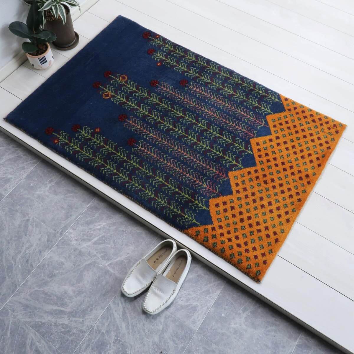 樂天商城 - ギャッベ イラン製 リビングサイズ 123×79cm 手織り 天然 ウール100% 長方形 草木染 モダン ナチュラル 北欧 ラグ 絨毯 マット ラグマット ギャベ 床暖房対応 ホットカーペット対応 （BS-11531）