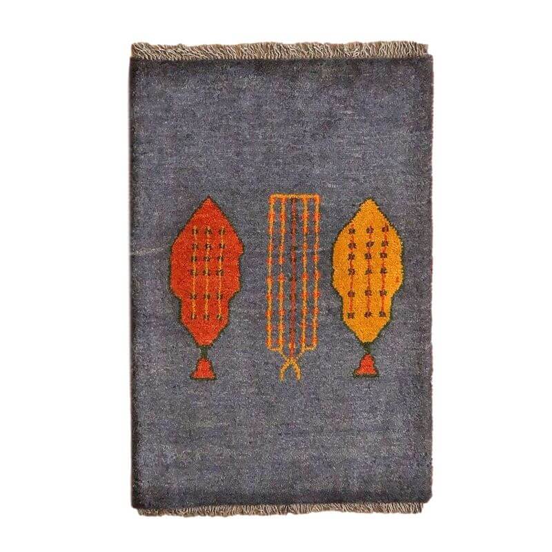 ギャッベアマレ イラン製 93×63cm 手織り 天然 ウール100% 草木染　玄関マット モダン ナチュラル 北欧 ラグ 絨毯 マット ラグマット 屋内 室内 ギャベ 床暖房対応 ホットカーペット対応 （BSS-10729）