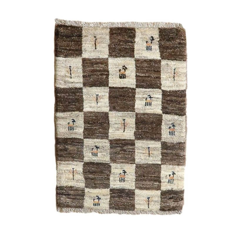 ギャッベカシュクリ イラン製 87×63cm 手織り 天然 ウール100% 草木染　玄関マット モダン ナチュラル 北欧 ラグ 絨毯 マット ラグマット 屋内 室内 ギャベ 床暖房対応 ホットカーペット対応 （BSS-10795）