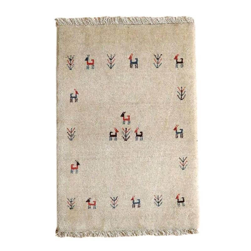 樂天商城 - ギャッベアマレ イラン製 93×64cm 手織り 天然 ウール100% 草木染　玄関マット モダン ナチュラル 北欧 ラグ 絨毯 マット ラグマット 屋内 室内 ギャベ 床暖房対応 ホットカーペット対応 （BSS-10662）