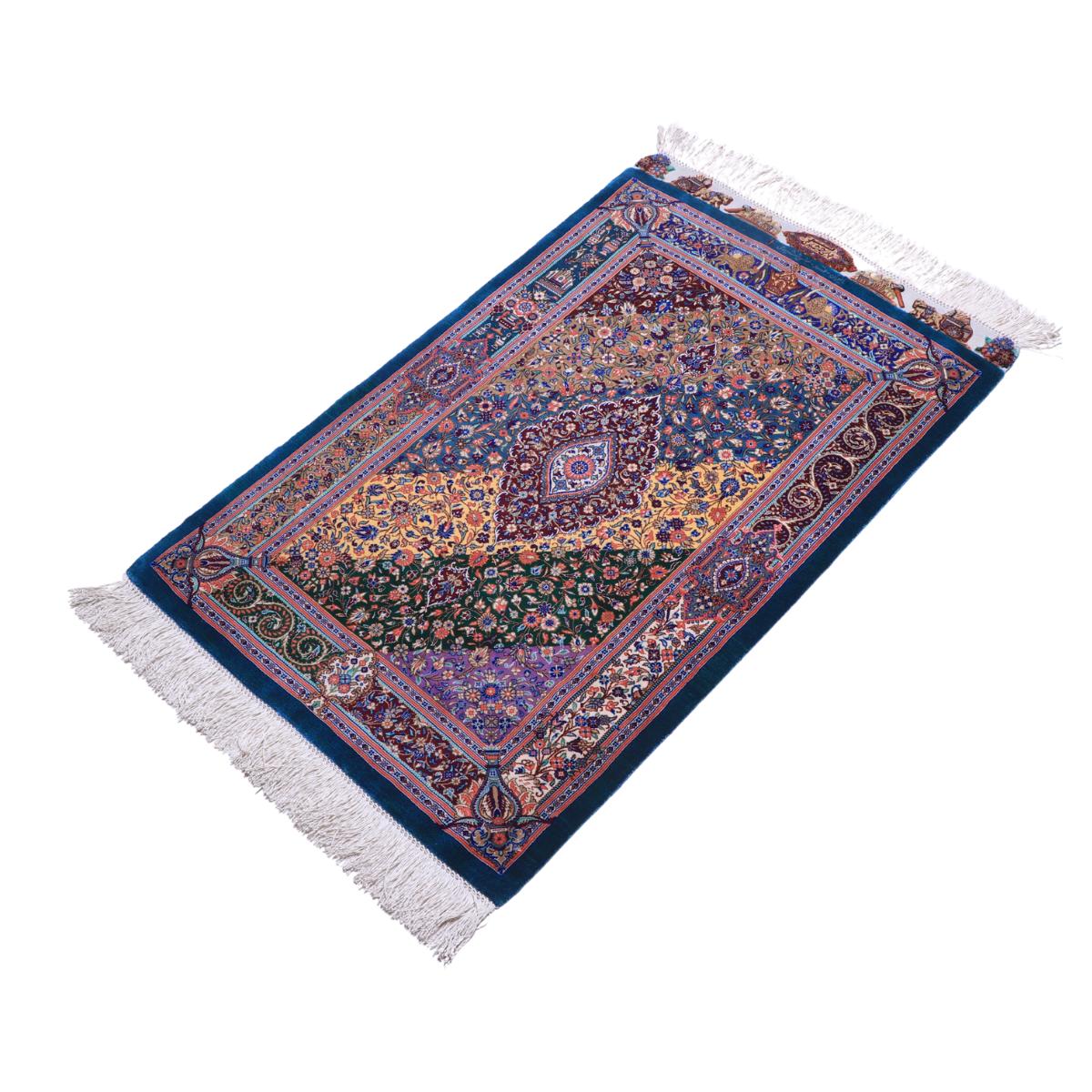 ペルシャ絨毯 イラン製 93×58cm 手織り 天然 シルク100% 長方形 草木染 高級 ナチュラル 北欧 ラグ 絨毯 マット ラグマット カーペット 床暖房対応 ホットカーペット対応 （FN-70285） o-moon-10017740 キリム&絨毯・オリエンタルムーン サンプル画像2