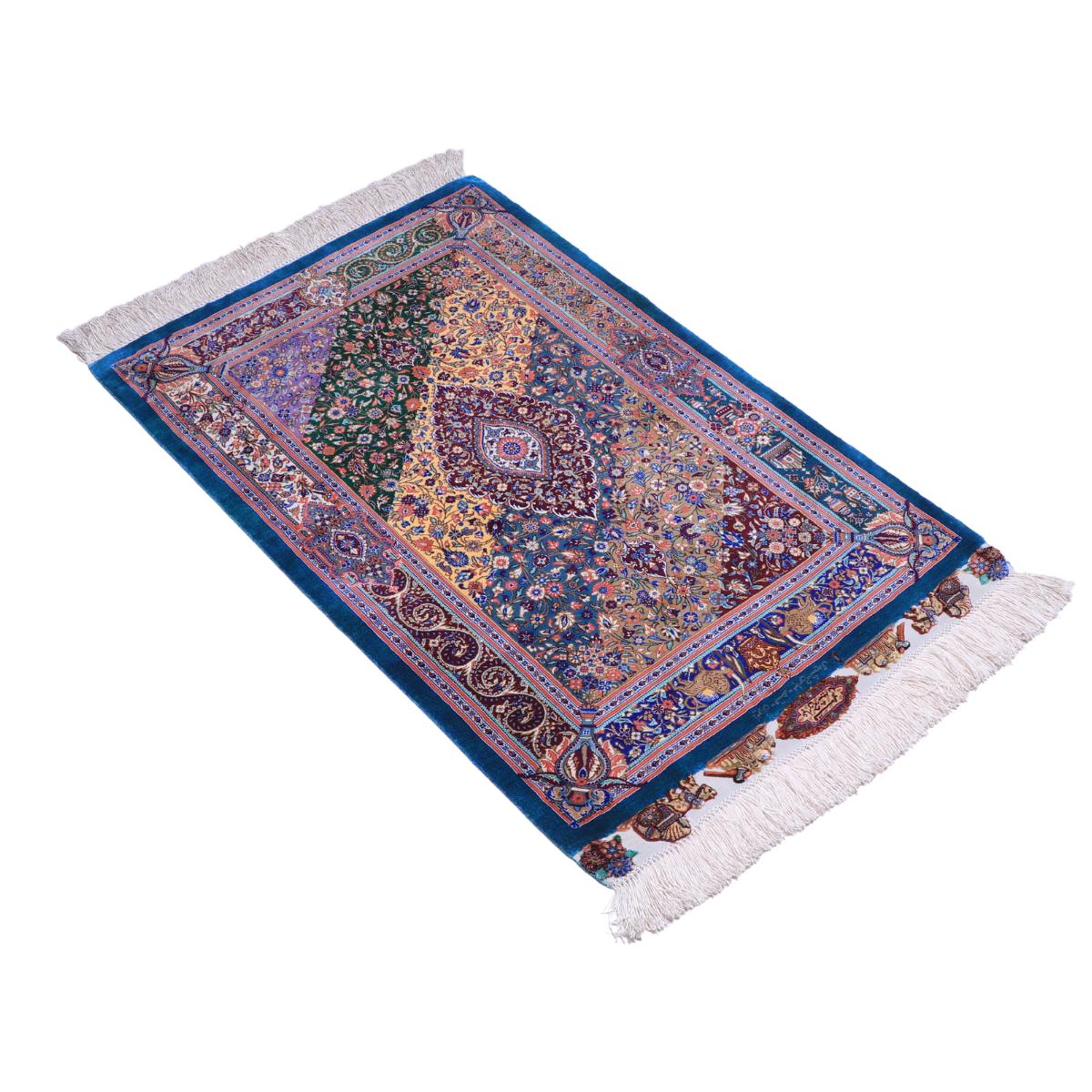 ペルシャ絨毯 イラン製 93×58cm 手織り 天然 シルク100% 長方形 草木染 高級 ナチュラル 北欧 ラグ 絨毯 マット ラグマット カーペット 床暖房対応 ホットカーペット対応 （FN-70285） o-moon-10017740 キリム&絨毯・オリエンタルムーン サンプル画像3