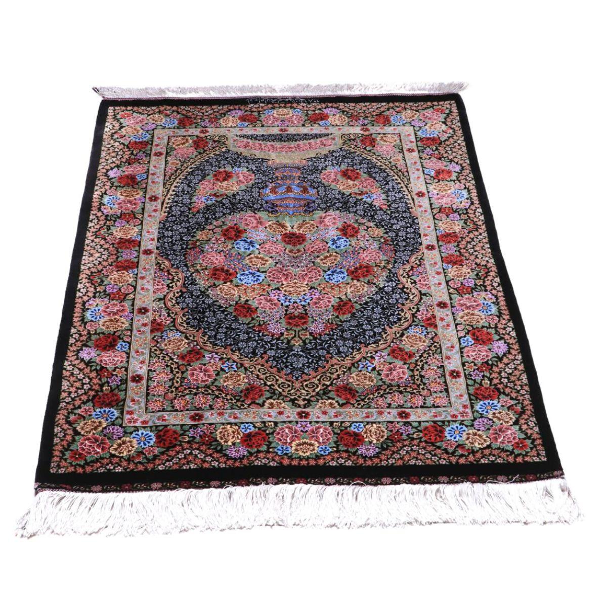 ペルシャ絨毯 イラン製 124×80cm 手織り 天然 シルク100% 長方形 草木染 高級 ナチュラル 北欧 ラグ 絨毯 マット ラグマット カーペット 床暖房対応 ホットカーペット対応 (FN-70329) [3]