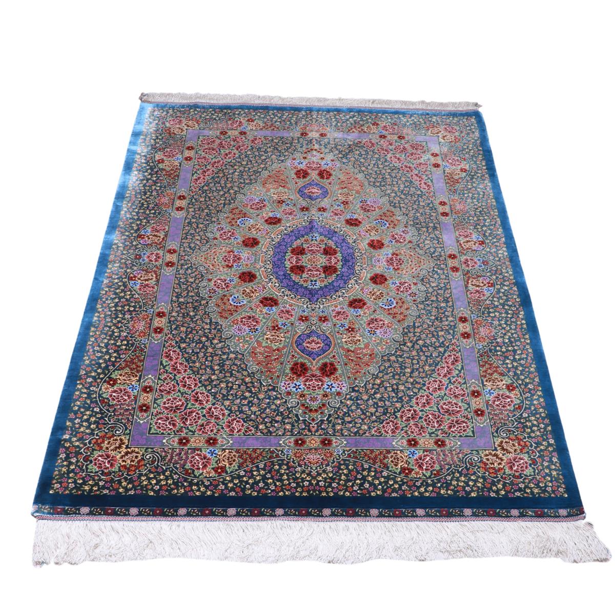 ペルシャ絨毯 イラン製 156×102cm 手織り 天然 シルク100% 長方形 草木染 高級 ナチュラル 北欧 ラグ 絨毯 マット ラグマット カーペット 床暖房対応 ホットカーペット対応 (FN-70331) [3]