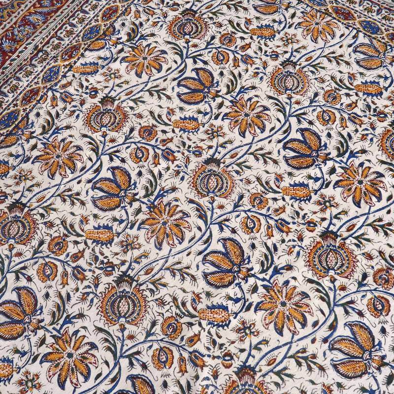 ペルシャ更紗 ガラムカール 240×160cm イラン産 綿100% 手染布 マルチカバー ソファーカバー ベッドカバー テーブルクロス アジアン エスニック オリエンタル柄 ベージュ 赤 花柄(品番:GC-2410) [2]
