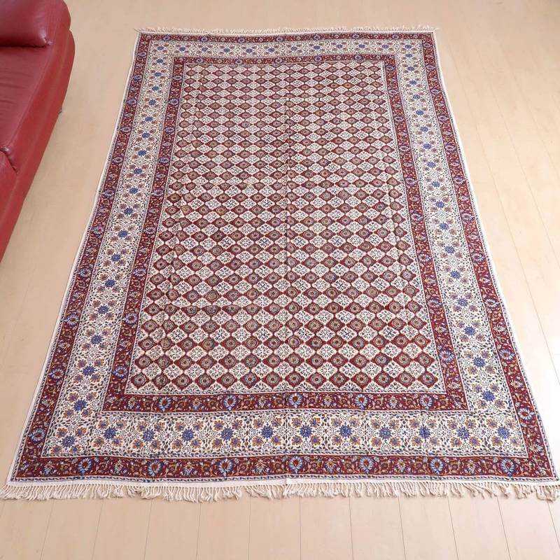 【20%OFFクーポン対象品】ペルシャ更紗 ガラムカール 280×180cm イラン産 綿100% 手染布 マルチカバー ソファーカバー ベッドカバー テーブルクロス アジアン エスニック オリエンタル柄 ベージュ 赤 花柄(品番:GC-2808) [3]